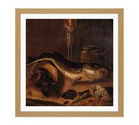 Artery8 Van Doeff Still Life With Fish Crab Painting Square Wooden Framed Wall Art Print Picture 16X16 Inch