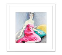 Artery8 Van Dongen Eve Francis Pink Dress Painting 8X8 Inch Square Wooden Framed Wall Art Print Picture with Mount in White Artery8 White