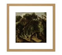 Artery8 Van Geel Wooded Landscape Trees Painting 8X8 Inch Square Wooden Framed Wall Art Print Picture with Mount in Light Oak Artery8 Light Oak