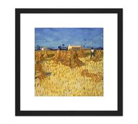 Artery8 Van Gogh Corn Harvest Provence Painting 8X8 Inch Square Wooden Framed Wall Art Print Picture with Mount in Black Artery8 Black