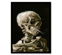 Artery8 Van Gogh Framed Wall Art Head Of A Skeleton With A Burning Cigarette - A3 Size