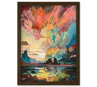 Artery8 Van Gogh Inspired Atmospheric Clouds Over Mono Lake at Dawn Modern Watercolour Painting Artwork Framed Wall Art Print A4