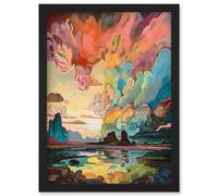 Artery8 Van Gogh Inspired Atmospheric Clouds Over Mono Lake at Dawn Modern Watercolour Painting Artwork Framed Wall Art Print A4