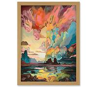 Artery8 Van Gogh Inspired Atmospheric Clouds Over Mono Lake at Dawn Modern Watercolour Painting Artwork Framed Wall Art Print A4