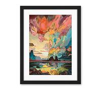 Artery8 Van Gogh Inspired Atmospheric Clouds Over Mono Lake at Dawn Modern Watercolour Painting Artwork Framed Wall Art Print 18X24 Inch