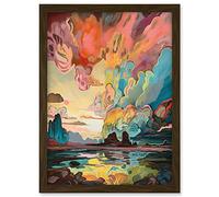 Artery8 Van Gogh Inspired Atmospheric Clouds Over Mono Lake at Dawn Modern Watercolour Painting Artwork Framed A3 Wall Art Print