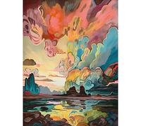 Artery8 Van Gogh Inspired Atmospheric Clouds Over Mono Lake at Dawn Modern Watercolour Painting Extra Large XL Wall Art Poster Print