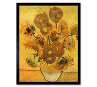 Artery8 Van Gogh Still Life Fifteen Sunflowers Vase 12X16" Framed Wall Art Print