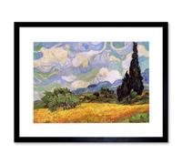 Wee Blue Coo Van Gogh Wheat Field Cypresses 1889 Painting Picture Framed Wall Art Print