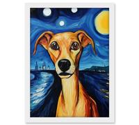Artery8 Van Goghs Dog Artwork Night Scene Full Moon Blue Brown Yellow Oil Painting Artwork Framed A3 Wall Art Print