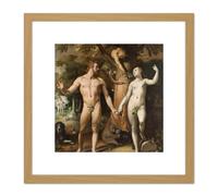 Artery8 Van Haarlem The Fall Of Man Adam Eve Painting 8X8 Inch Square Wooden Framed Wall Art Print Picture with Mount in Light Oak Artery8 Light Oak