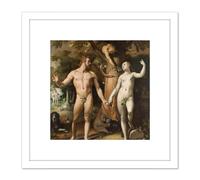 Artery8 Van Haarlem The Fall Of Man Adam Eve Painting 8X8 Inch Square Wooden Framed Wall Art Print Picture with Mount in White Artery8 White