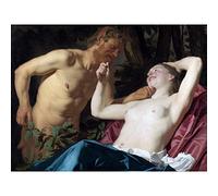Artery8 Van Honthorst Satyr And Nymph Painting Large Wall Art Poster Print Thick Paper 18X24 Inch