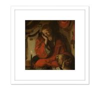 Artery8 Van Leyden Saint Jerome Study Candlelight 8X8 Inch Square Wooden Framed Wall Art Print Picture with Mount in White Artery8 White