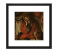 Artery8 Van Leyden Saint Jerome Study Candlelight 8X8 Inch Square Wooden Framed Wall Art Print Picture with Mount in Black Artery8 Black
