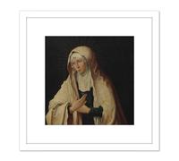 Artery8 Van Leyden Virgin Mary Painting 8X8 Inch Square Wooden Framed Wall Art Print Picture with Mount in White Artery8 White