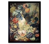 Artery8 Van Os Still Life Flowers Fruits Birds Painting Art Print Framed Poster Wall Decor 12x16 inch