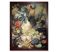 Artery8 Van Os Still Life Flowers Fruits Birds Painting Art Print Framed Poster Wall Decor 12x16 inch