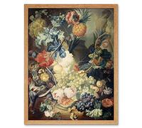 Artery8 Van Os Still Life Flowers Fruits Birds Painting Art Print Framed Poster Wall Decor 12x16 inch