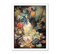 Artery8 Van Os Still Life Flowers Fruits Birds Painting Artwork Framed Wall Art Print 18X24 Inch