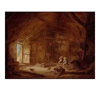 Artery8 Van Ostade Interior Stable Three Children Unframed Wall Art Print Poster Home Decor Premium