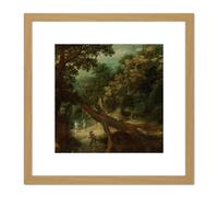 Artery8 Van Stalbemt Mountainous Landscape Trees Nature 8X8 Inch Square Wooden Framed Wall Art Print Picture with Mount in Light Oak Artery8 Light Oak