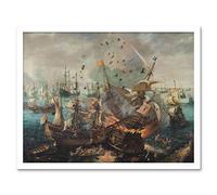 Artery8 Van Wieringen Battle Of Gibraltar 1607 Painting Art Print Framed Poster Wall Decor 12x16 inch