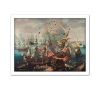 Artery8 Van Wieringen Battle Of Gibraltar 1607 Painting Artwork Framed Wall Art Print 18X24 Inch
