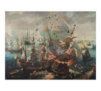 Artery8 Van Wieringen Battle Of Gibraltar 1607 Painting Premium Wall Art Canvas Print 18X24 Inch
