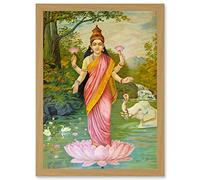 Artery8 Varma Hindu Goddess Lakshmi A4 Artwork Framed Wall Art Print
