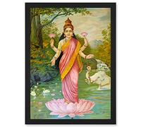 Artery8 Varma Hindu Goddess Lakshmi A4 Artwork Framed Wall Art Print