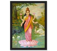 Artery8 Varma Hindu Goddess Lakshmi A4 Artwork Framed Wall Art Print in Black Artery8 Black