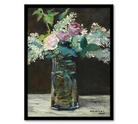 Artery8 Vase of White Lilacs and Roses Framed Wall Art Print A4 Artwork By Manet : Romantic Floral Still Life Ideal For Kitchen Dining Or Hallway Bringing Vintage Colour And Calm