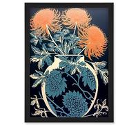 Artery8 Vase with Flower Blooms and Thistles Floral Linocut Coral Pink Blue Scottish Plant Artwork Framed Wall Art Print A4