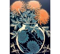 Artery8 Vase with Flower Blooms and Thistles Floral Linocut Coral Pink Blue Scottish Plant Extra Large XL Wall Art Poster Print