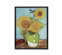 Artery8 Vase with Three Sunflowers Black Framed Canvas Wall Art Print 12X16 Artwork By Van Gogh : Cheerful Sunflower Painting Perfect For Lounge Or Dining Space Radiating Joy Light And Creativity
