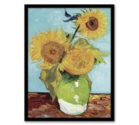 Artery8 Vase with Three Sunflowers Van Gogh Vintage Framed Wall Art Print in Blue | Size: A4 Artery8 Blue A4