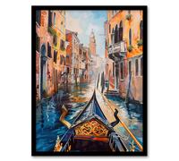 Venice Canal Gondola Ride View Oil Painting Framed Art Print Artery8 Multi A4