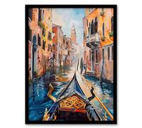 Artery8 Venice Canal Gondola Ride View Oil Painting Living Room Art Print Framed Poster Wall Decor 12x16 inch