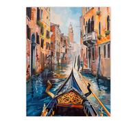 Venice Canal Gondola Ride View Oil Painting Wall Art Print Artery8 Multi W24 inch x H32 inch