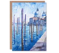 Artery8 Venice St Mark's Basilica Watercolour Blue Greeting Birthday Card Him Her All Blank