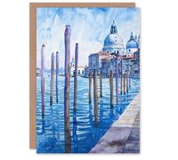 Artery8 Venice St Mark's Basilica Watercolour Blue Greeting Birthday Card Him Her All Blank