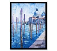 Artery8 Venice St Mark's Basilica Watercolour Blue Wall Art Print - A4 Size