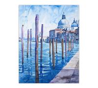 Venice St Mark's Basilica Watercolour Blue Wall Art Print Artery8 Blue W24 inch x H32 inch