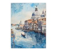 Artery8 Venice Watercolour St Mark's Basilica Detailed Wall Art Print in Blue | Size: W18" x H24" Artery8 Blue W18" x H24"