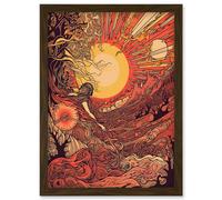 Artery8 Venus Sunset Fantasy Landscape Illustration Artwork Framed Wall Art Print A4 in Brown Artery8 Brown