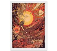 Artery8 Venus Sunset Fantasy Landscape Illustration Artwork Framed Wall Art Print A4 in White Artery8 White