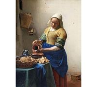 Artery8 Vermeer The Milkmaid Woman Kitchen Painting Premium Wall Art Canvas Print 18X24 Inch