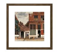 Artery8 Vermeer View Of Houses In Delft The Little Street 8X8 Inch Square Wooden Framed Wall Art Print Picture with Mount in Brown Artery8 Brown