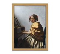 Artery8 Vermeer Young Woman Seated At Virginals Painting Artwork Framed Wall Art Print 18X24 Inch